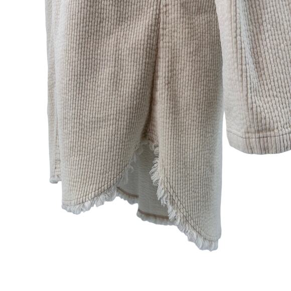 Elan Off White Corduroy Shirt Jacket Womens M Button Up Raw Edge Hem Long Sleeve - Picture 8 of 12